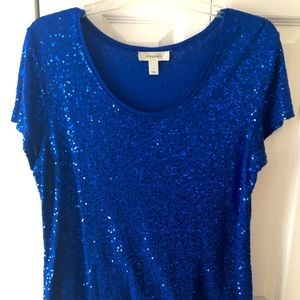 Dressbarn Blue Sequins Sparkle Top